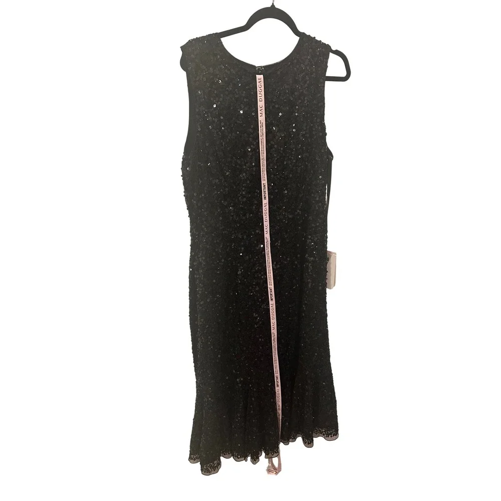 NEW Mac‎ Duggal 5597 Sz 16 Black Sequin Sleeveless Midi Flair Hem Dress